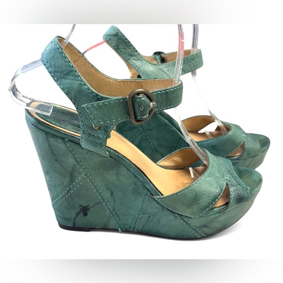 Frye Shoes - Frye Corrina Campus Teal Marble Wedge Sandals Size 7.5M